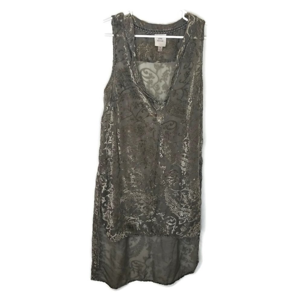 Knox Rose Olive Sleeveless Embroidered Sheer High Low Tunic Top Size Medium